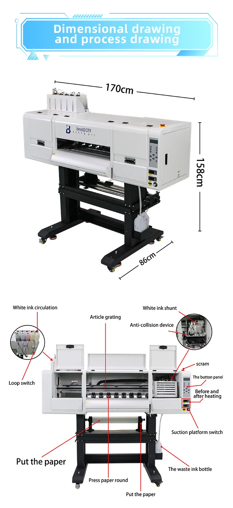 Dtf Printer 24 Inch 2 or 4 Heads T Shirt Printing Machine Dtf Printer Dtf Printer Printing Machine 2FT I3200 4720