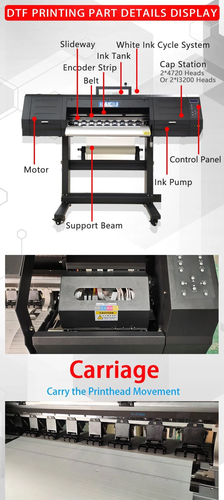 Kaiou 60cm Dtf Printer with Powder Shaker Machine Printing T-Shirt Bags Caps